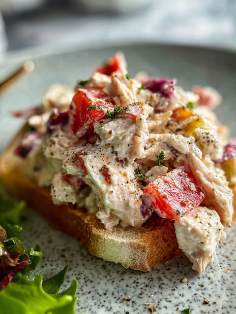 A sandwich with chicken salad on a toasted Italian grinder.