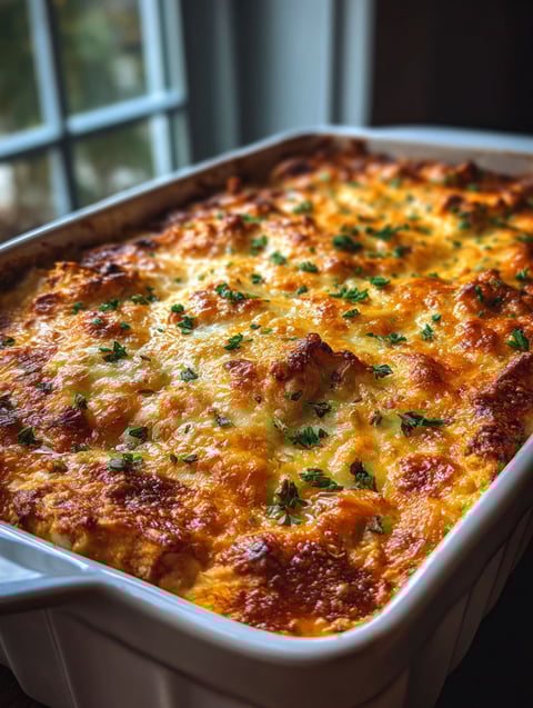 A white bowl filled with a casserole.