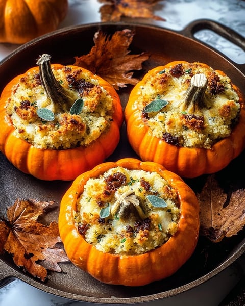 Three stuffed pumpkins on a plate.