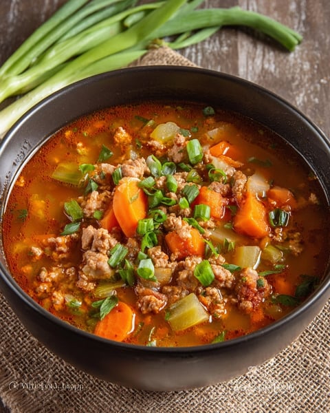 A bowl of Italian Turkey Burger Soup.