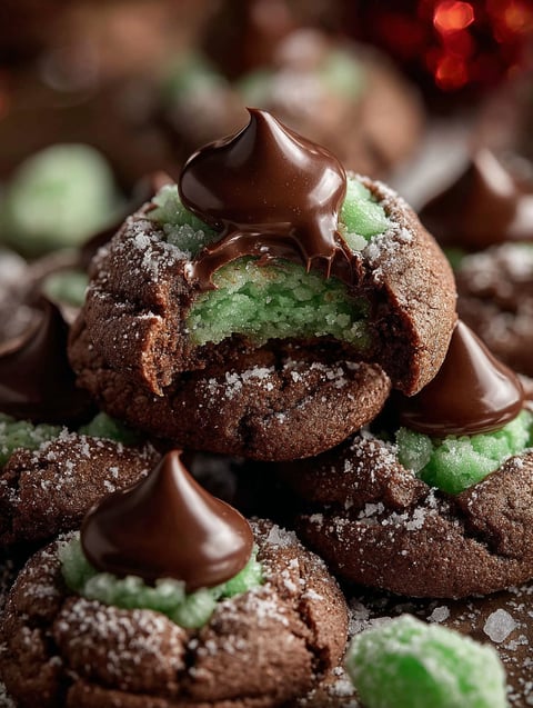 Chocolate Mint Truffle Kiss Cookies.