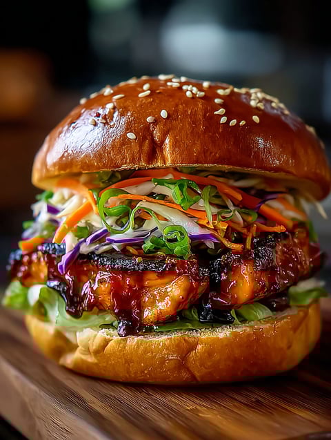 A savory Korean BBQ chicken sandwich.