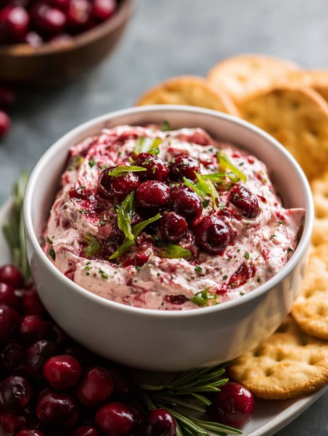 A bowl of cranberry jalapeno dip with crackers.
