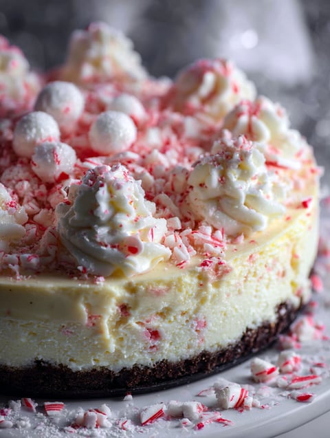 A slice of peppermint cheesecake.