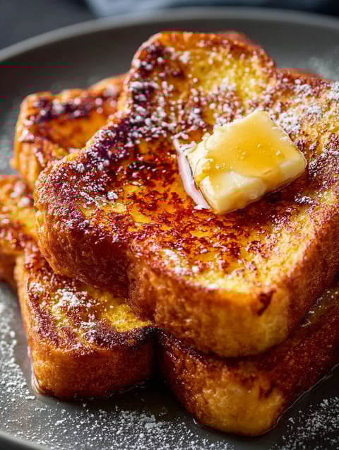 French toast with butter and syrup.