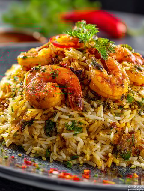 A plate of Persian Shrimp and Rice.