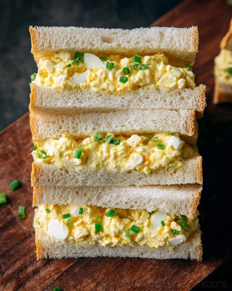 A stack of Japanese egg sandwiches.