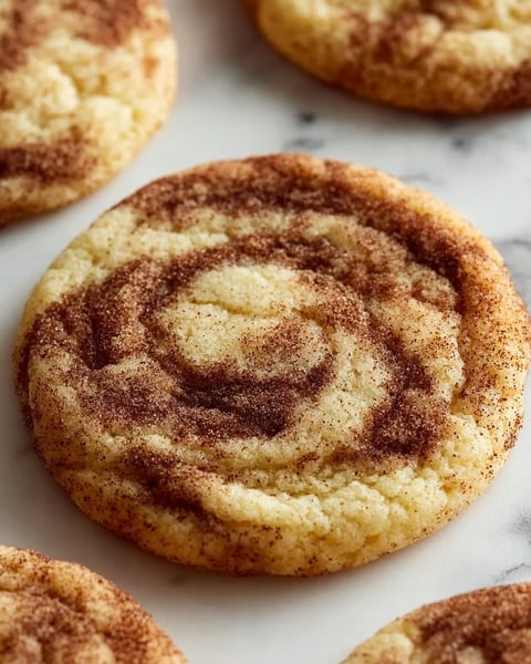 A close up of a cinnamon roll sugar cookie.