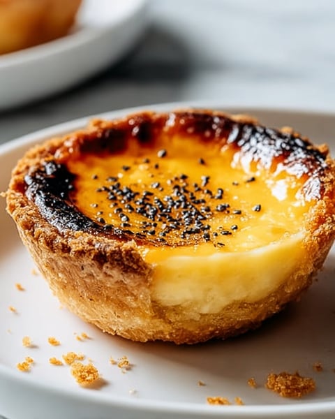 A close up of a Pastel de Nata.