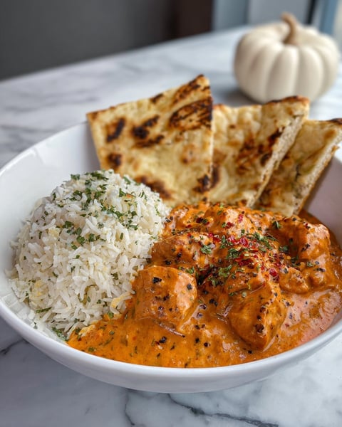 A bowl of homemade butter chicken.