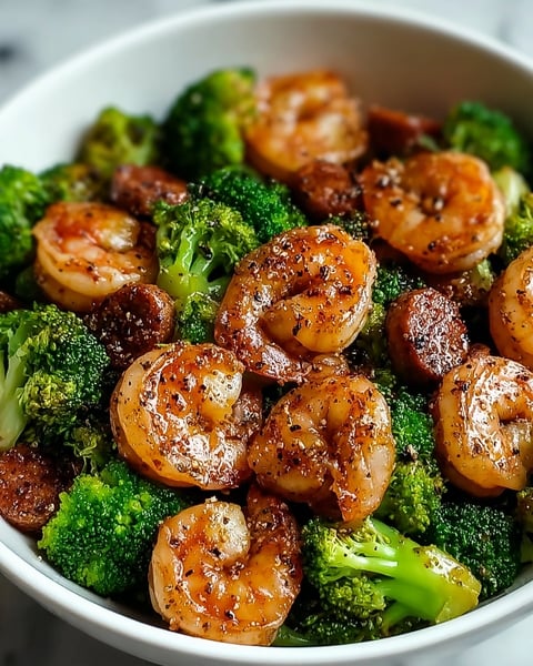 A bowl of shrimp with broccoli and honey garlic sauce.