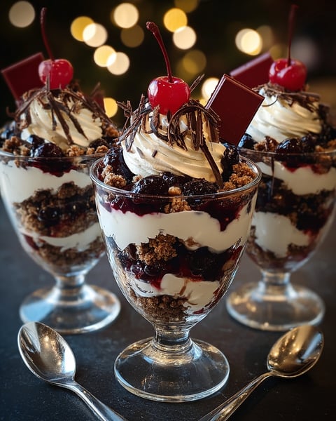 A close up of a Black Forest Trifle.