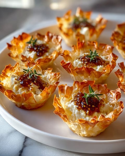 A plate of crispy feta and hot honey phyllo cups.