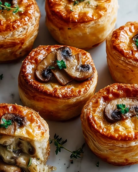 Mini mushroom and gruyere pot pies.