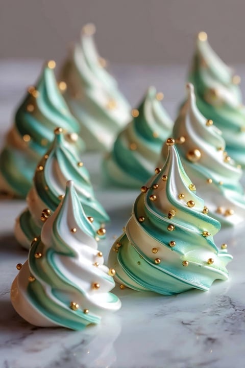 A close up of a blue and white meringue.