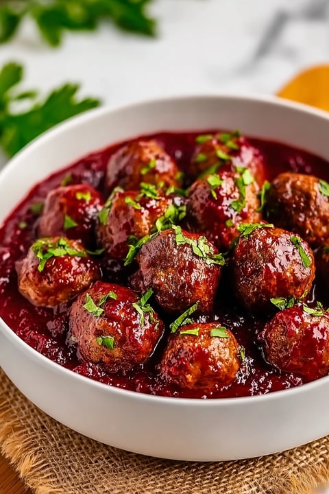 A bowl of meatballs in a red sauce.