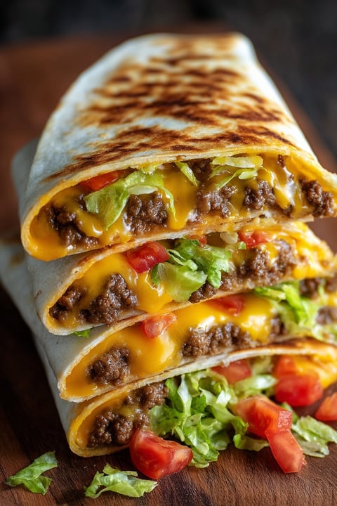 A cheeseburger crunch with lettuce and tomato.