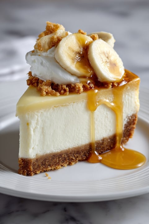 A slice of Banana Bliss Cheesecake.