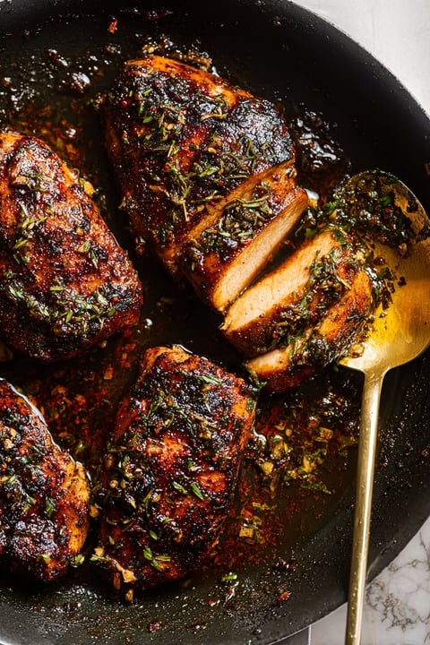 Chicken breasts with herbs and spices.