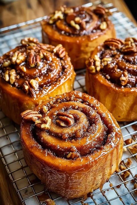 Three buns with nuts on top.