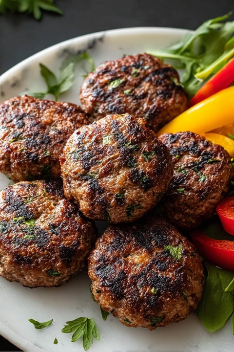 A plate of meatballs with a side of vegetables.