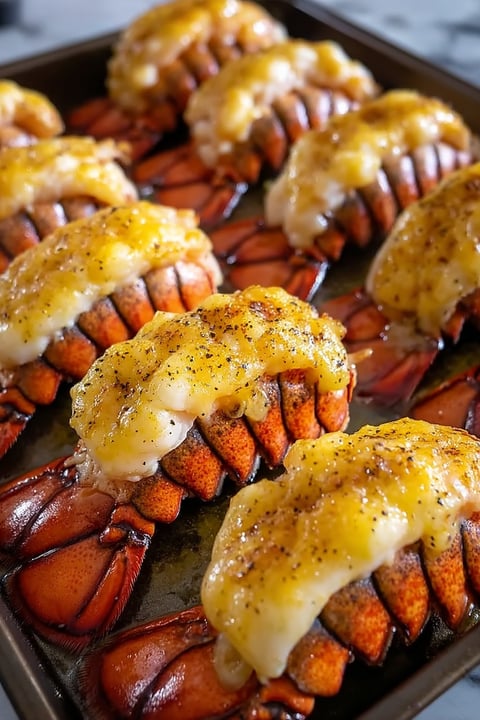 Garlic butter baked lobster tails.