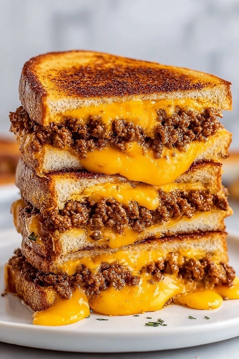 A stack of grilled cheese sandwiches.
