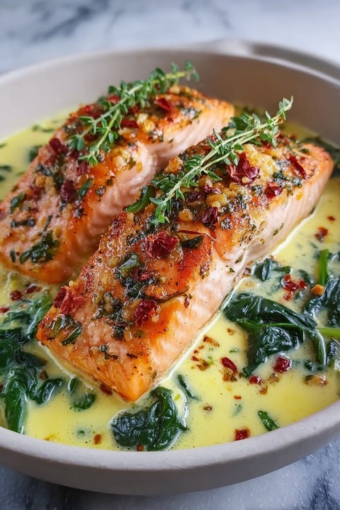 Tuscan Salmon with herbs and spices.
