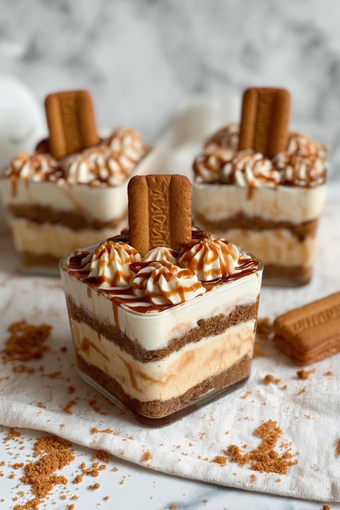 A close up of a dessert with a cookie on top.