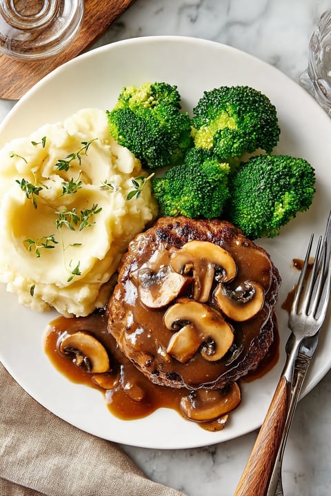 A plate of beef tenderloin with mushroom sauce.