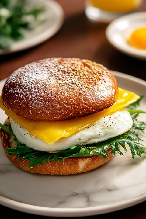 A classic fried egg sandwich with lettuce and cheese.