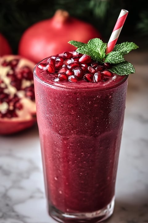 A glass of pomegranate berry smoothie.