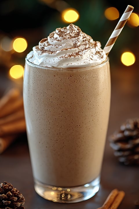 A Peppermint Mocha Smoothie with whipped cream.