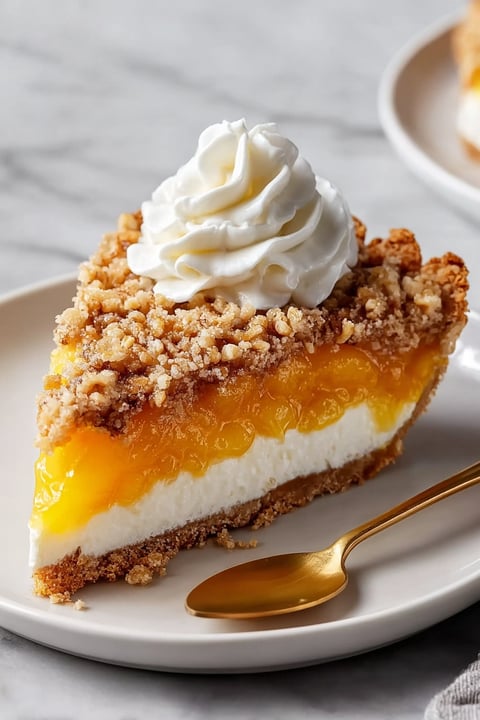 A slice of pumpkin crisp with oats on a plate.