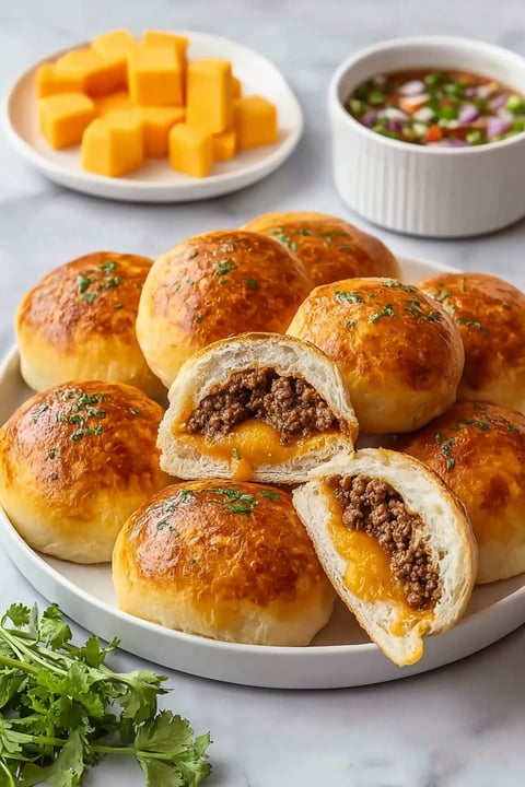 A plate of meat filled dumplings.