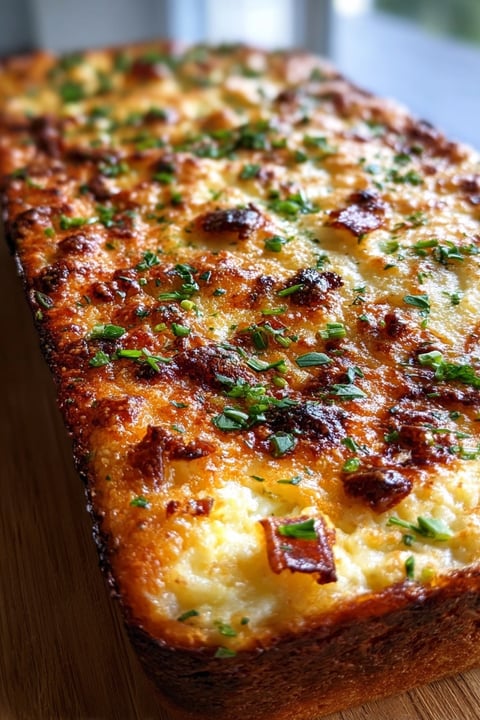 A close up of a cheesy bacon delight.