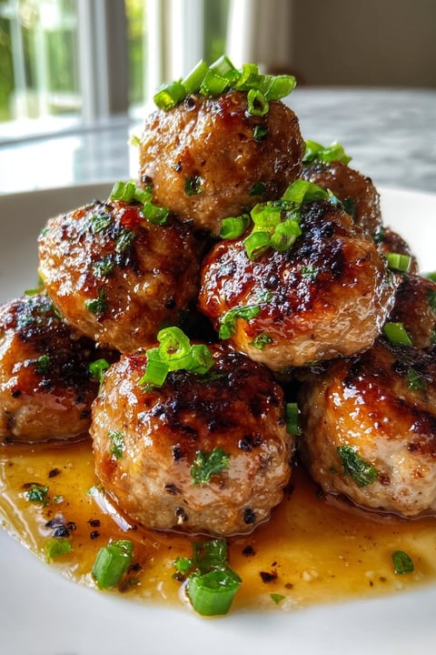 A plate of honey garlic turkey meatballs.