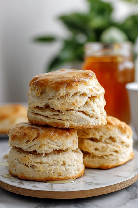 Three biscuits stacked on top of each other.