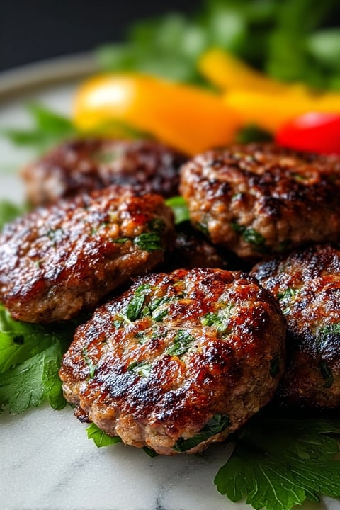 A plate of meatballs with a side of vegetables.