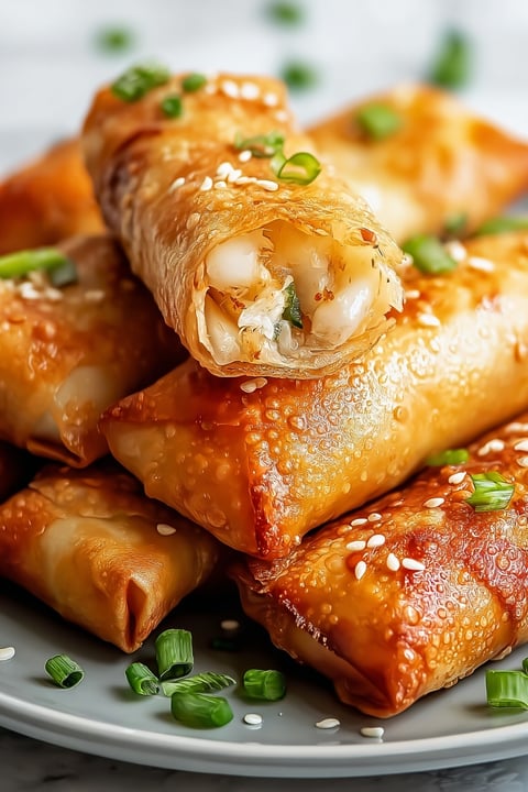 A plate of crab egg rolls.