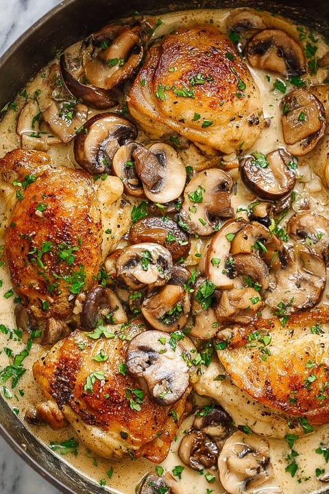 Chicken Marsala in a slow cooker.