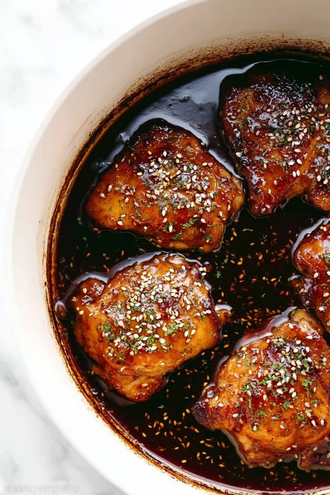 A crockpot filled with chicken and sauce.