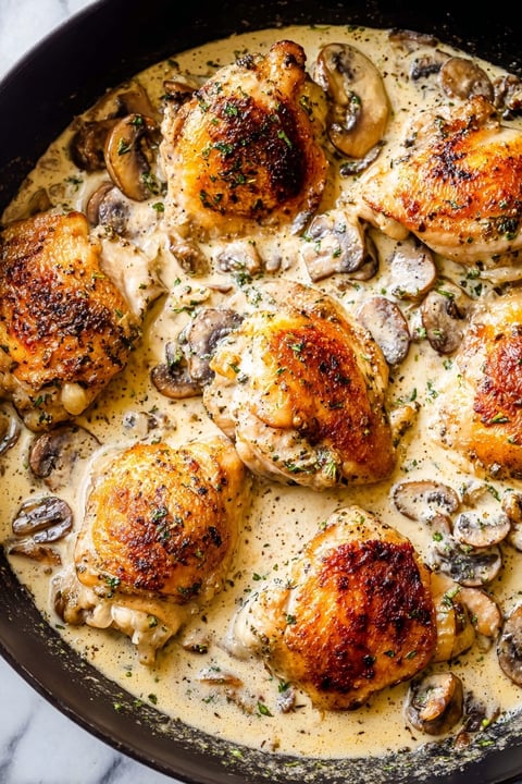 Chicken with mushrooms and garlic.