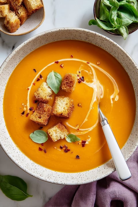 A bowl of carrot soup with ginger and turmeric.