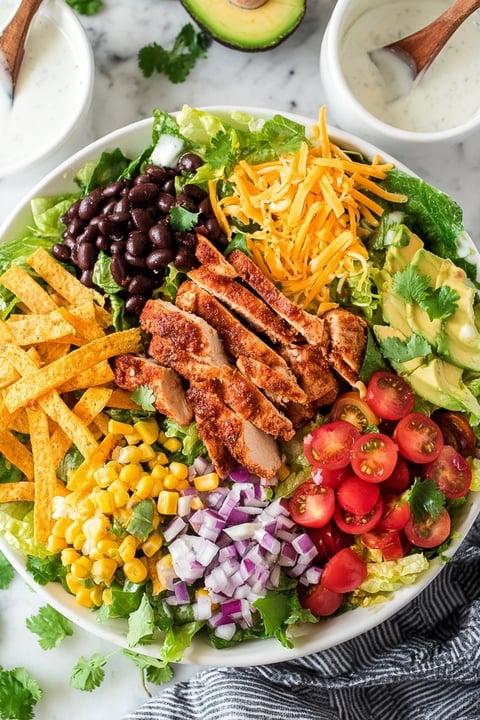 A bowl of BBQ chicken salad.