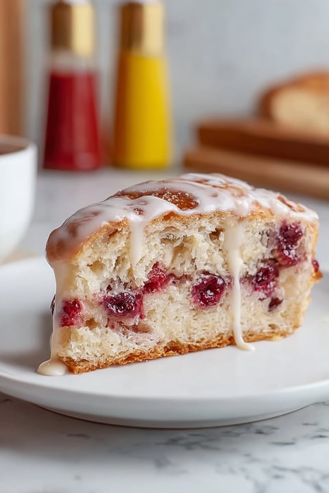 A slice of homemade jam donut focaccia.