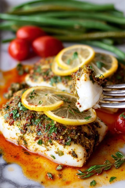 A fork is being used to eat a piece of fish.