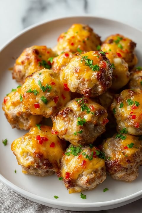 A plate of rotel cream cheese sausage balls.