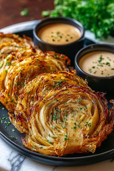 Roasted garlic cabbage with sauce.